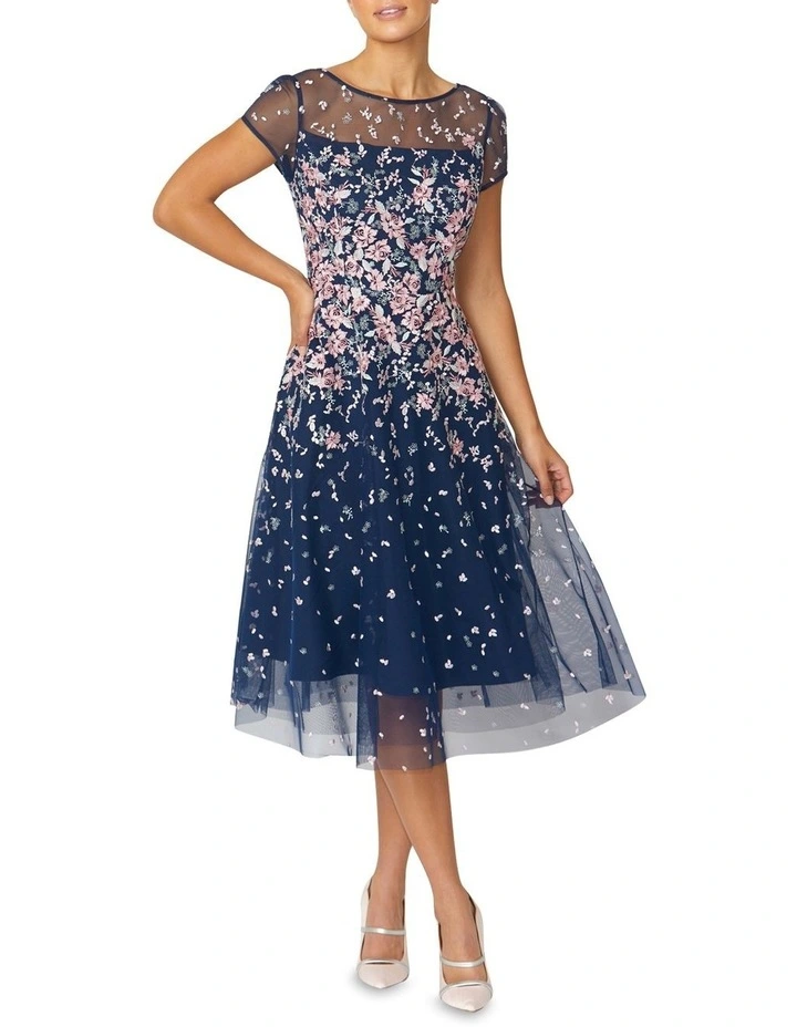 Leila A-line Dress in Navy/Pink
