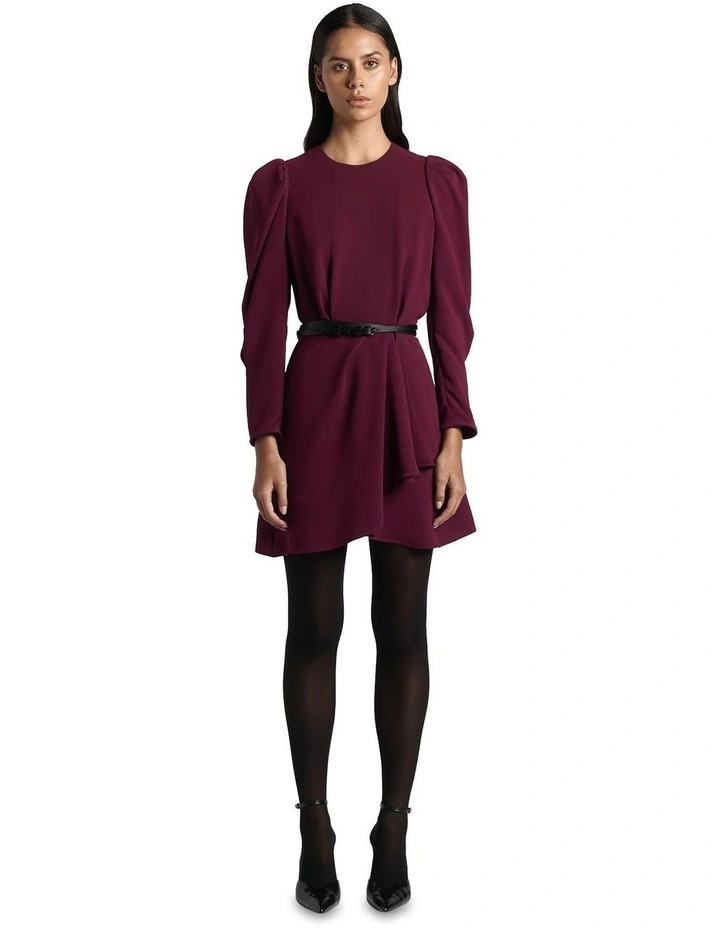 Recycled Satin Long Sleeve Mini Dress in Bordeaux