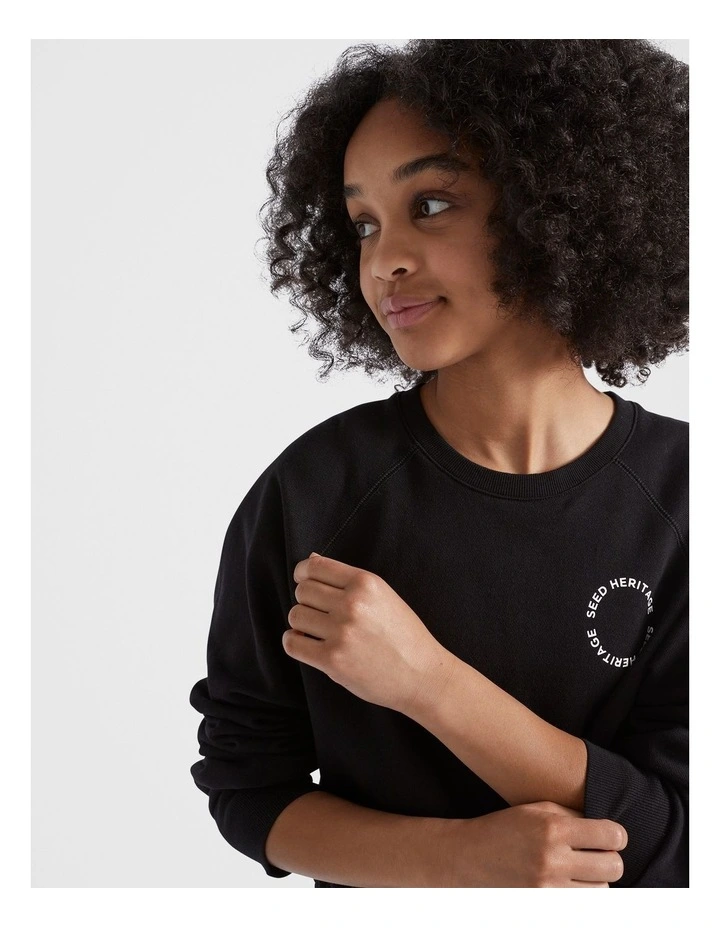 Core Logo Crop Sweat in Black