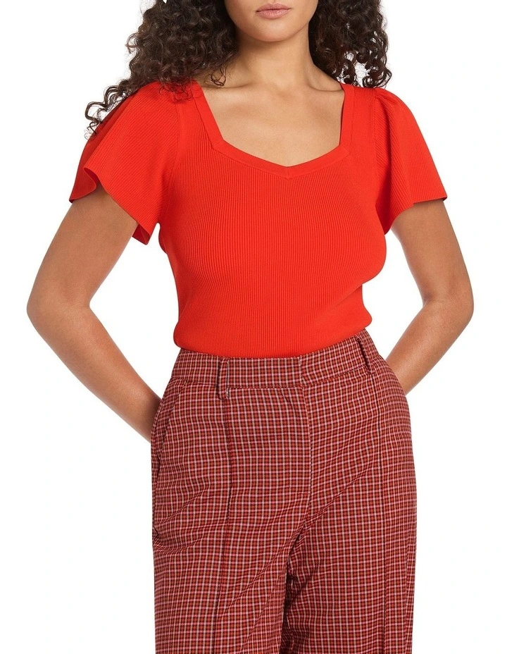 Kaira Rib Knit Top in Red