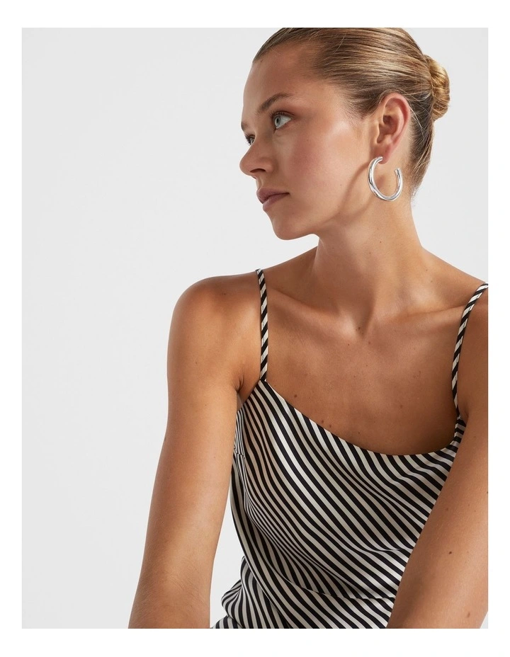 Diagonal Slip Dress in Black Stripe