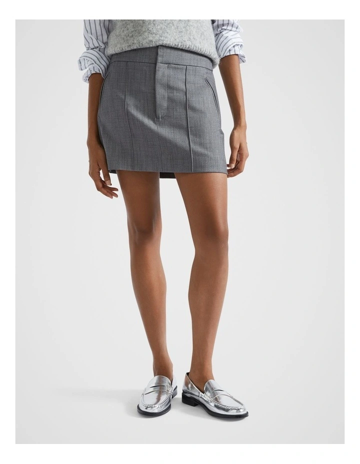 Pintuck Mini Suit Skirt in Wolf Marle