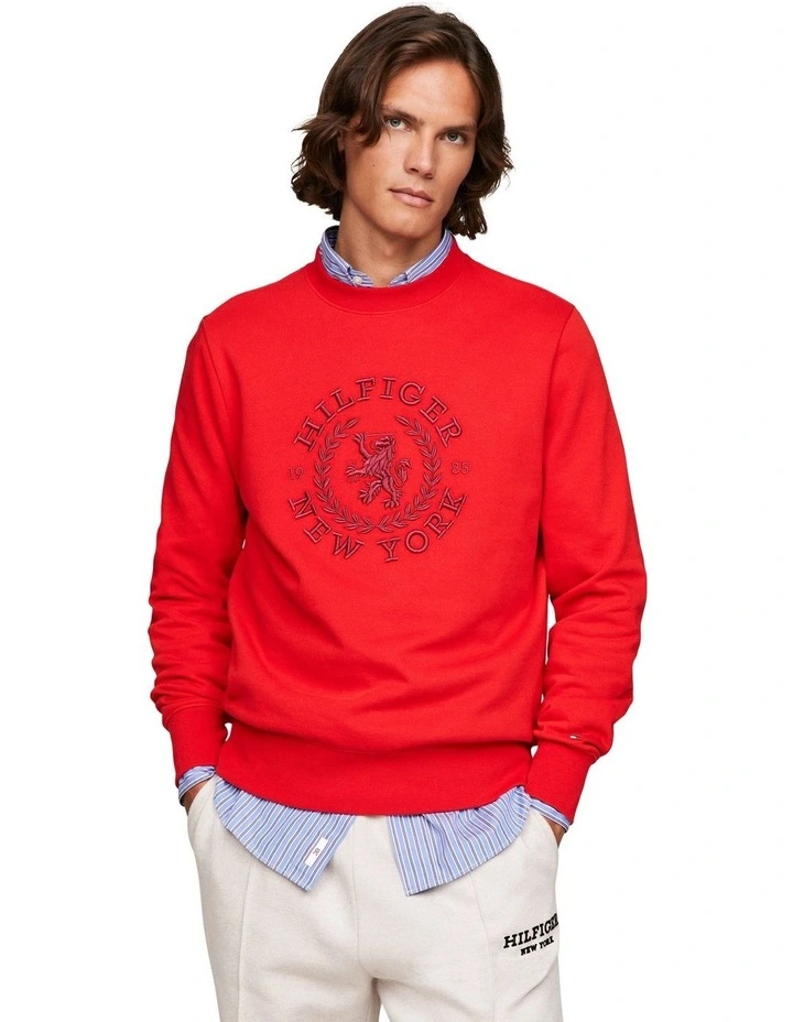 Big Icon Crest Crew Sweat Top in Red