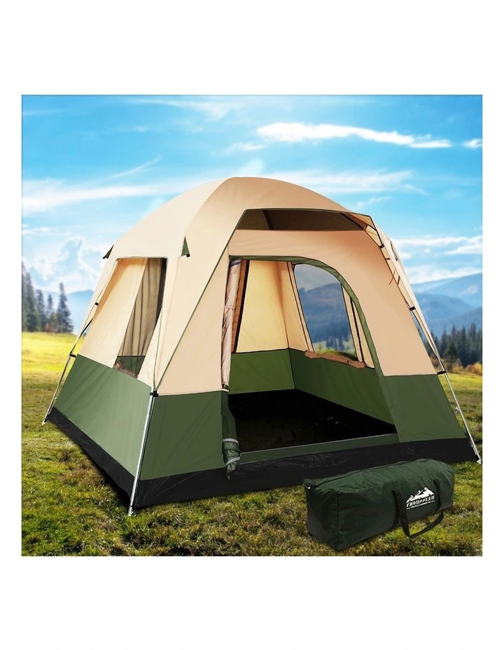 Family 4 Person Hiking Beach Canvas Ripstop Camping Tent in Green