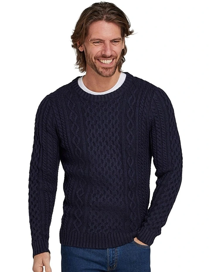 Chunky Cable Crew Neck Knit in Navy