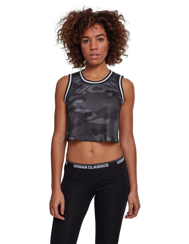 Cropped Mesh Active Top In Dark Camo