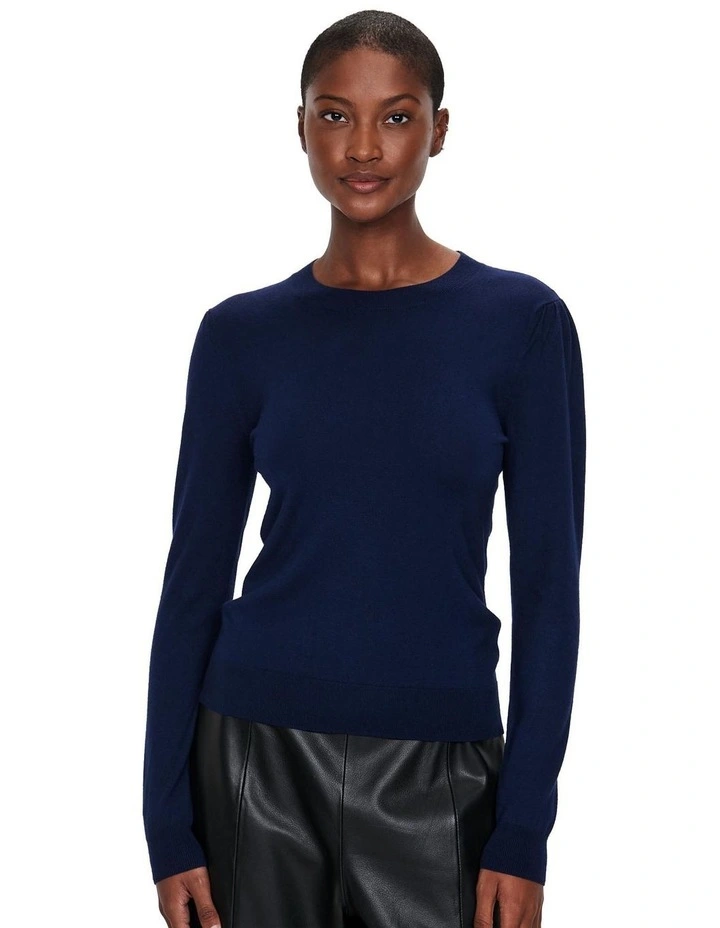 Long Puff Sleeve Round Neck Knit in Blue