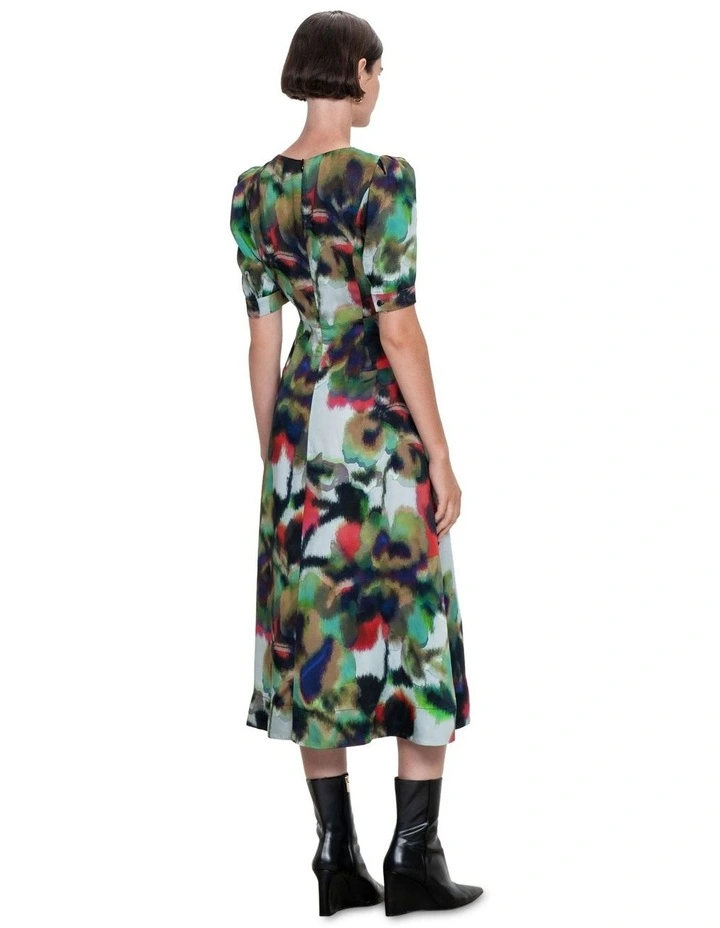 Mirage Bloom Panelled Midi Dress in Multi