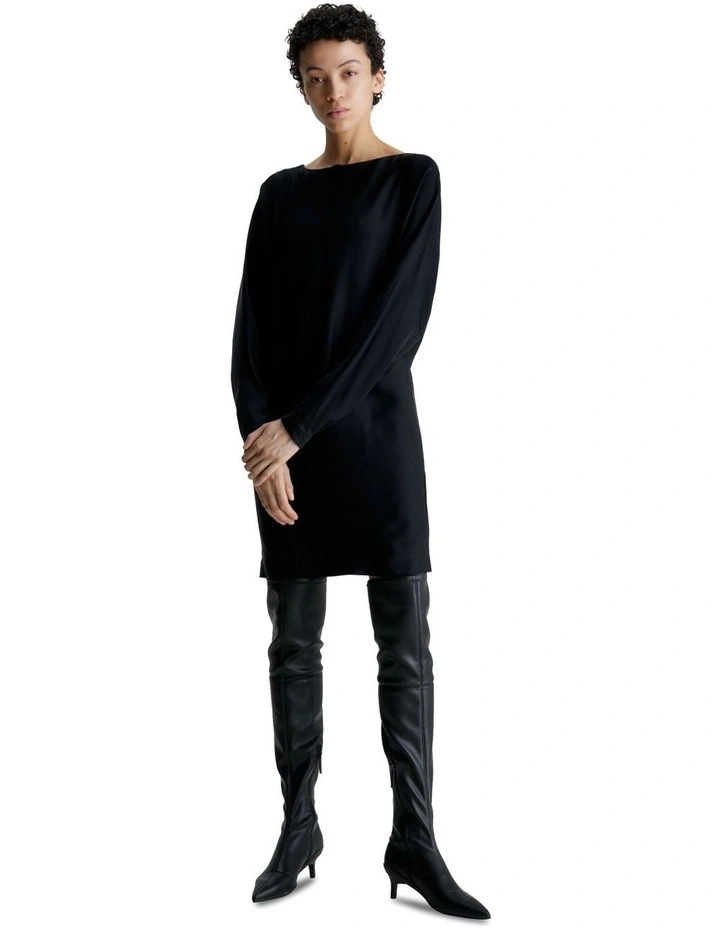 Shine Viscose Dolman Shift Dress in Black