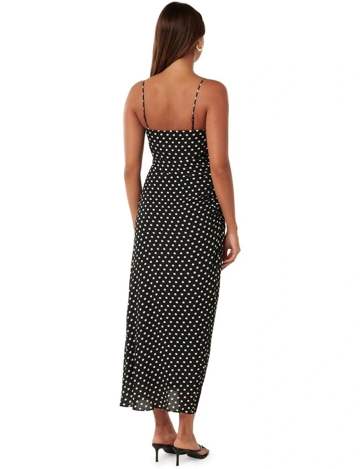 Maisy Ruched Side Midi Dress in Black