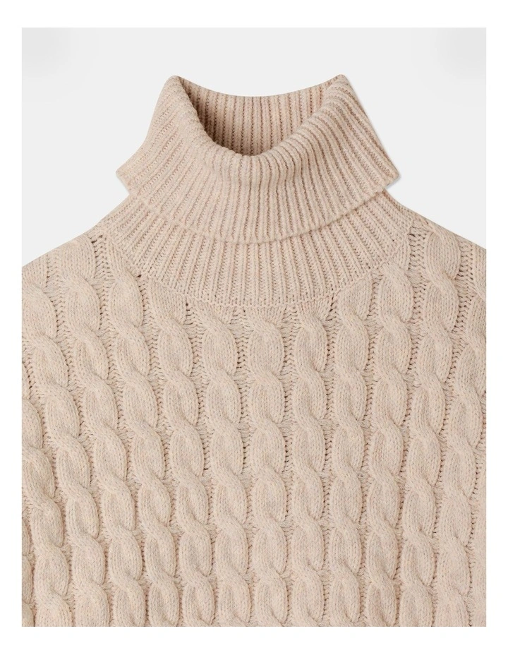 Knitted Roll Neck Jumper in Beige