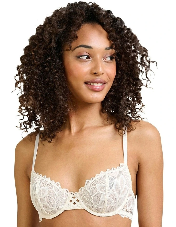 Divine Unlined Wired Lace Balconette Bra in White