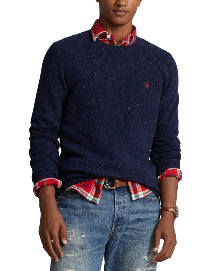 Wool-Blend Saddle-Sleeve Sweater in Navy