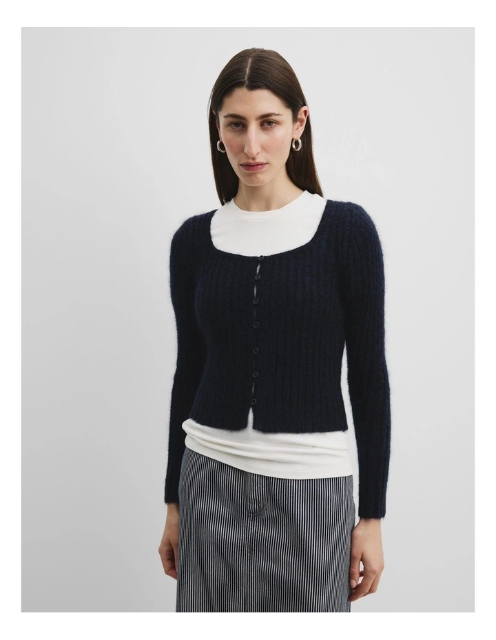 Scoop Neck Knit Cardigan in Deep Navy