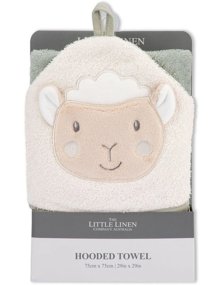 Character Farmyard Lamb Hooded Towel in Green