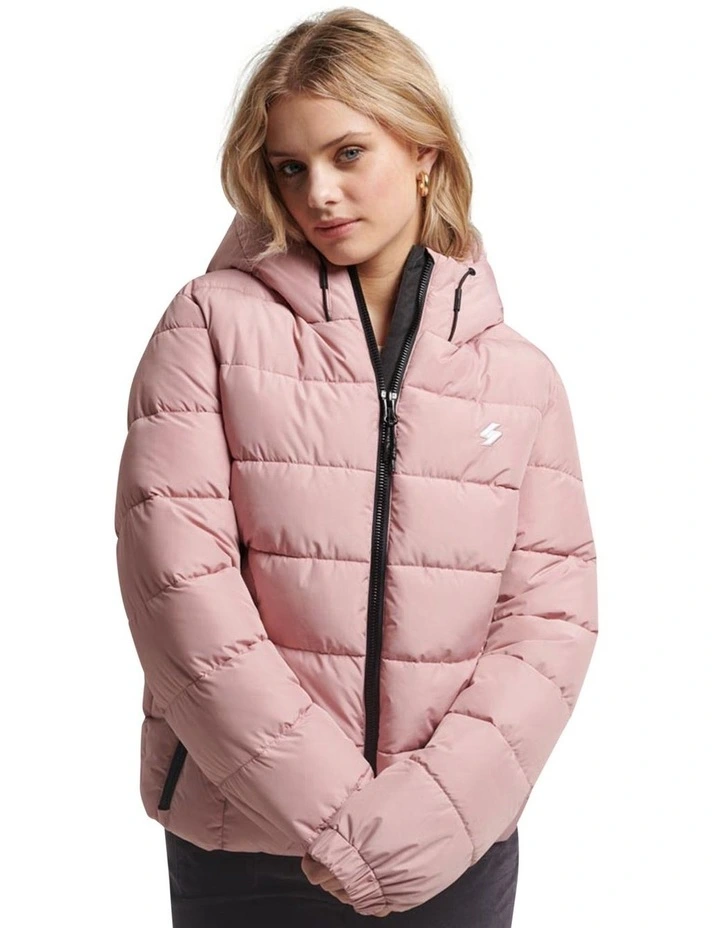 Hooded Sports Puffer in Blush Pink