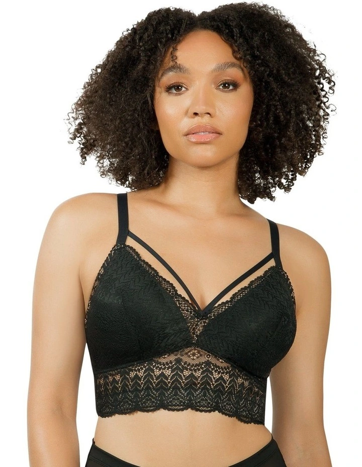 Mia Lace Wireless Longline Lace Bralette in Black