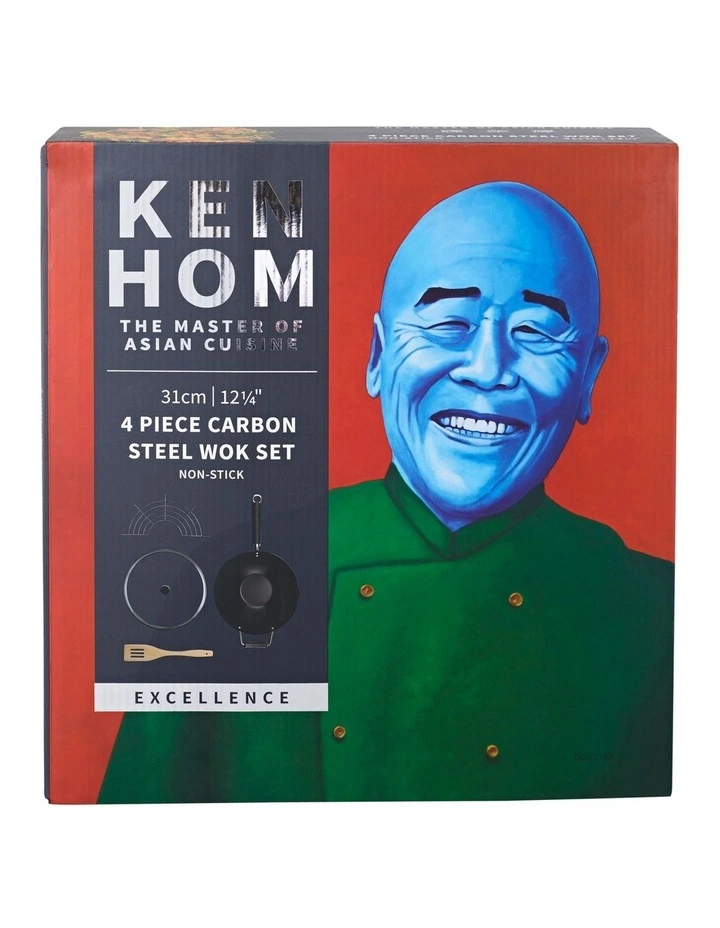 Non-Stick 4 Piece Carbon Steel Wok Set 31cm