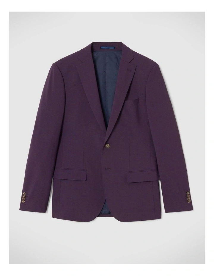 Slim Stretch Wool Blend Tailored Jacket in Grape