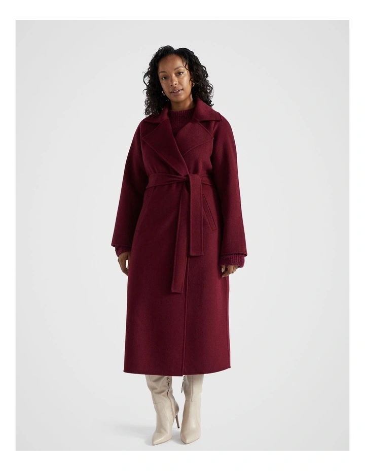 Wool Blend Tie Coat in Boysenberry Marle