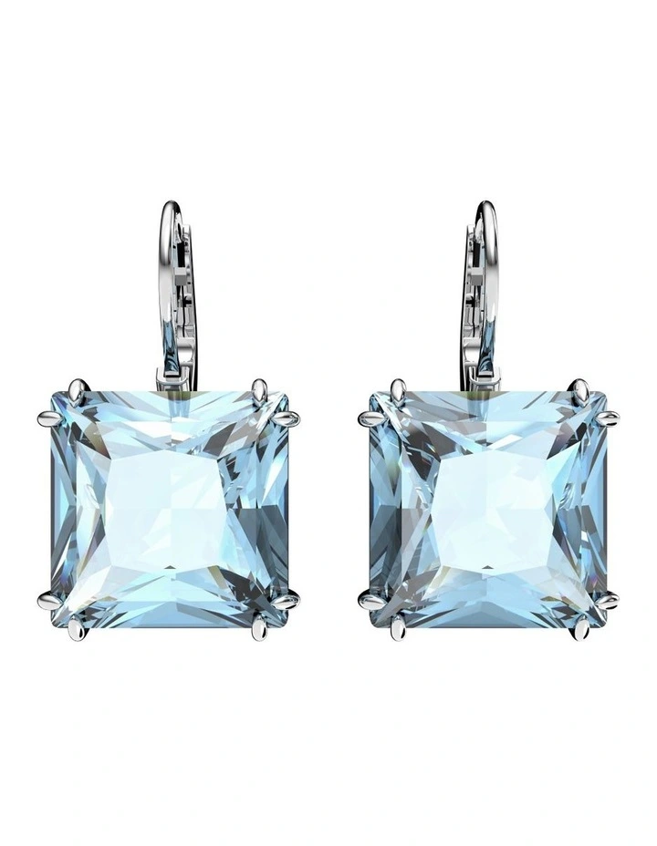 Millenia Drop Earrings Square Cut Rhodium Plated in Blue