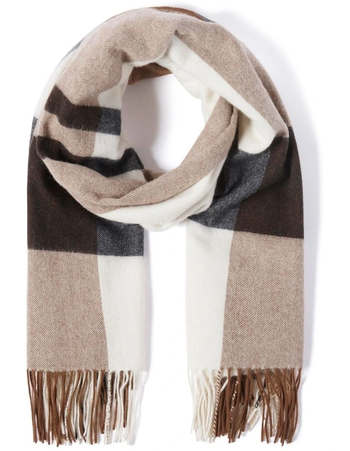 Bryony Check Premium Wool Scarf in Brown