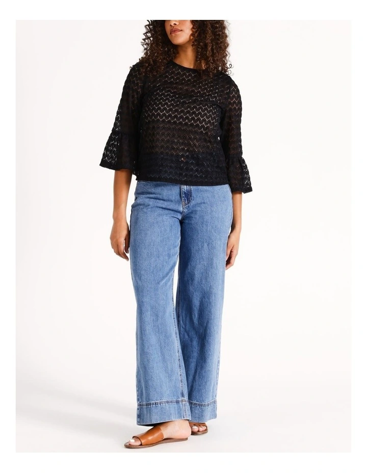 Becca Flared Lace Top in Black