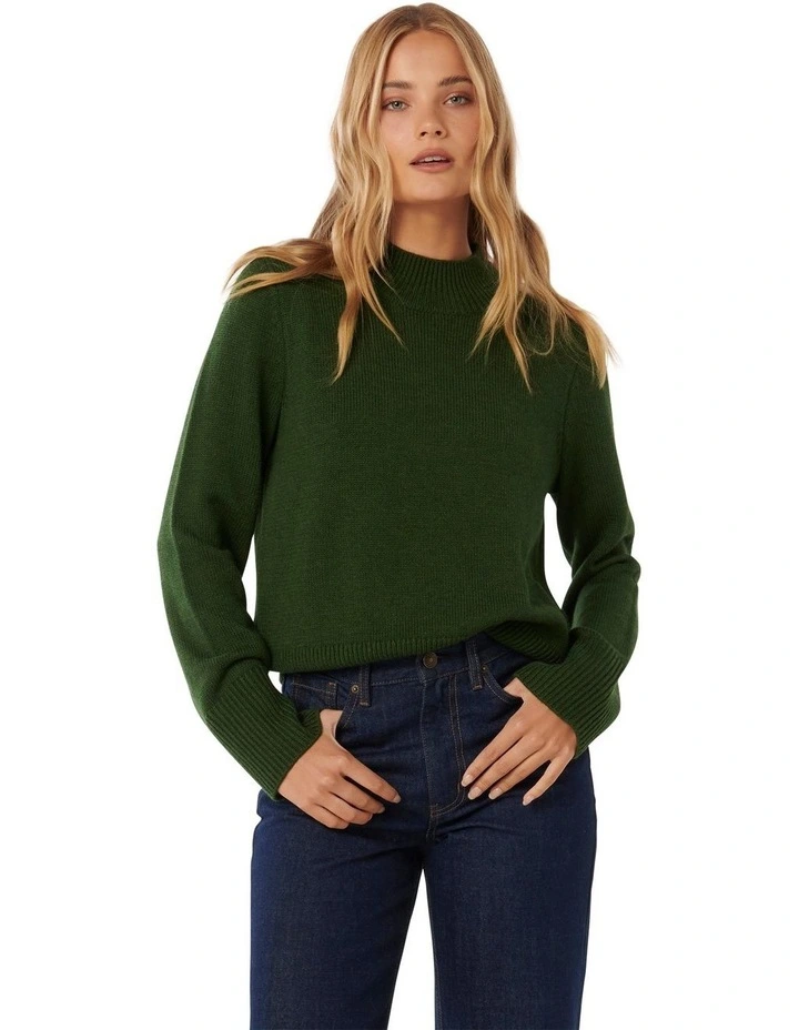 Poppy Stand Neck Jumper in Green