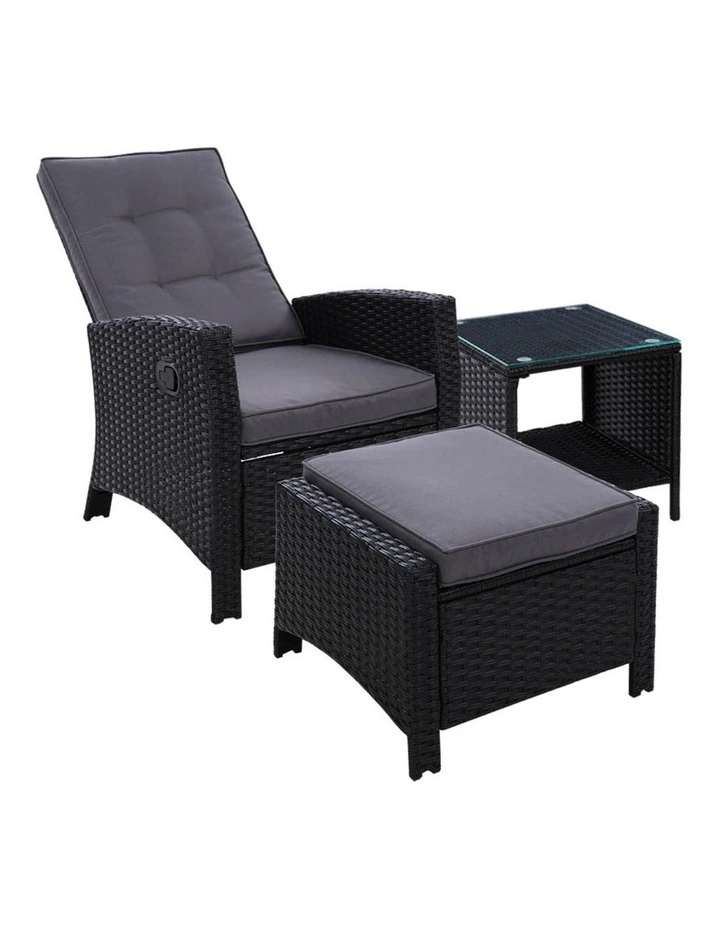 Outdoor Setting Recliner Chair Table Set Wicker Lounge Patio Furniture