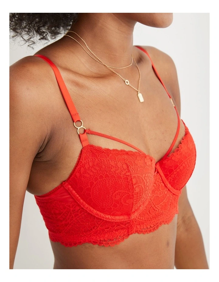 Real Power Lace Strappy Balconette Bra in Red