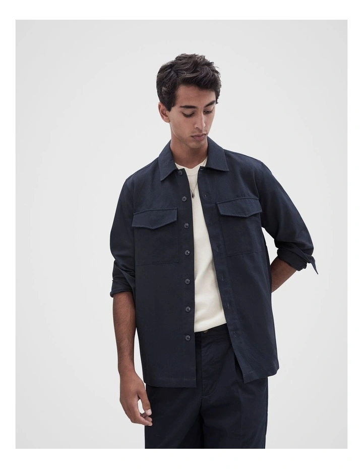 Cotton Linen Overshirt in Navy
