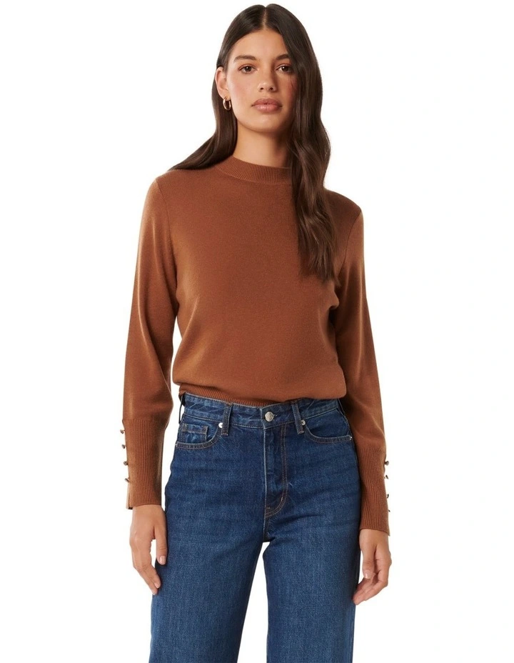 Evelyn Button Detail Jumpers in Brown
