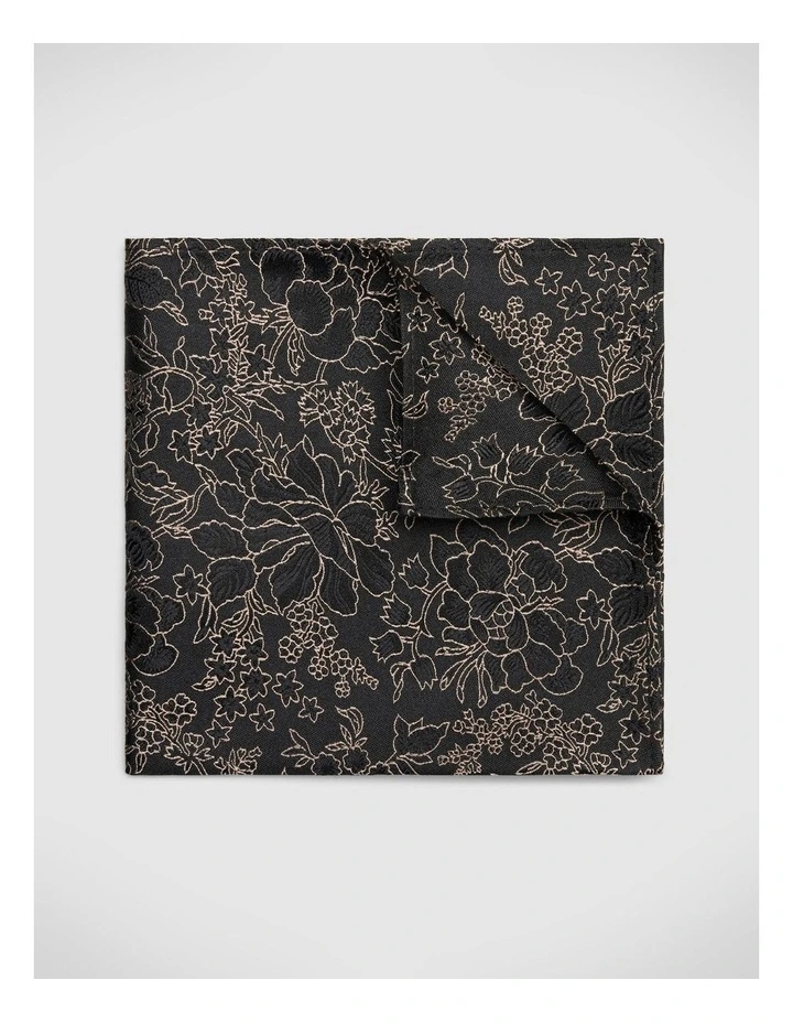 Floral Jacquard Silk Pocket Square in Black/Gold