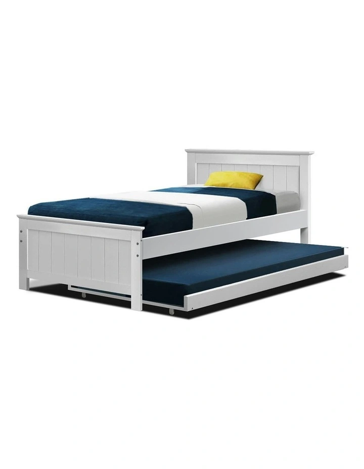 Trundle Bed Frame King Single Size in White