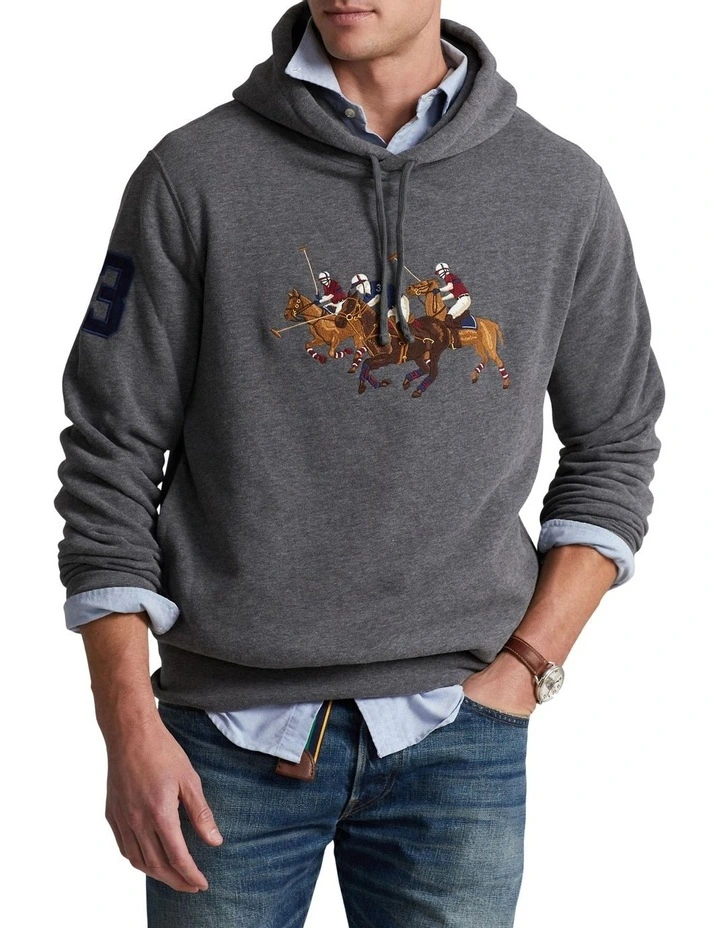 Triple Pony Fleece Hoodie in Grey