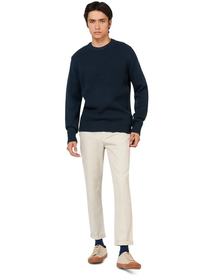 Aran Textured Crew Knit in Navy