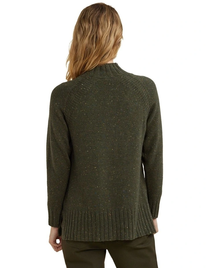 Roll Neck Raglan Jumper in Figleaf