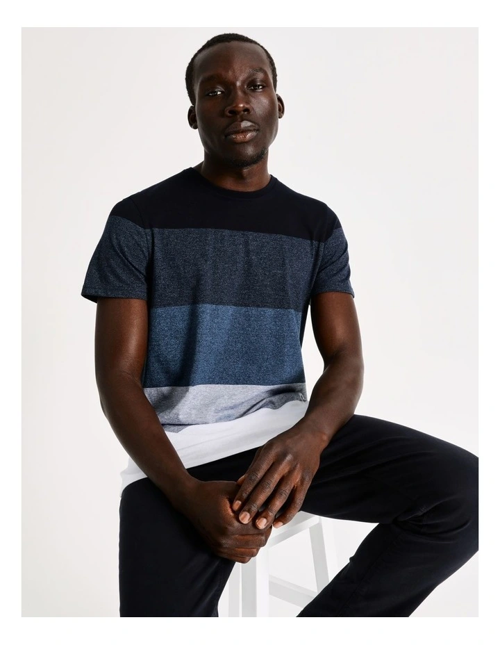 Sahara Block Stripe Slim Fit Tee in Navy
