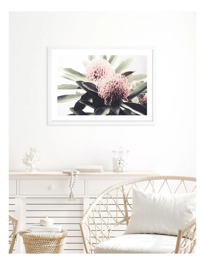 Australian Made Waratah Flowers Art Print A2 in White Frame