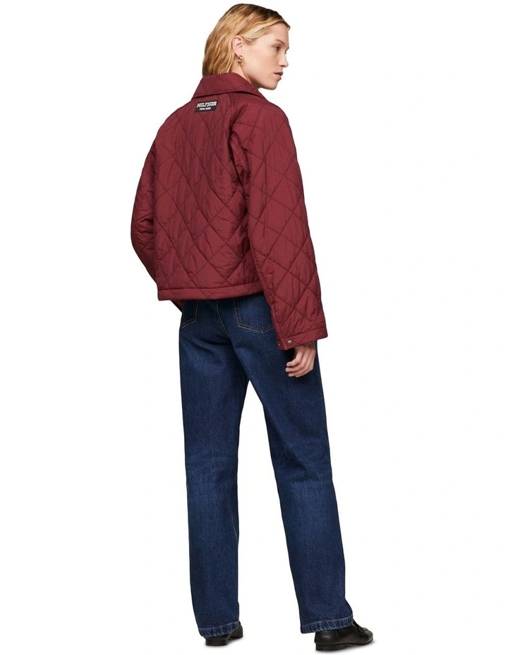 Quilted Low Padded Short Jacket in Deep Rouge