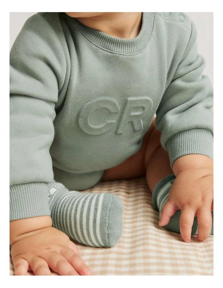 Organically Grown Cotton Oversized Logo Long Sleeve Bodysuit in Fern
