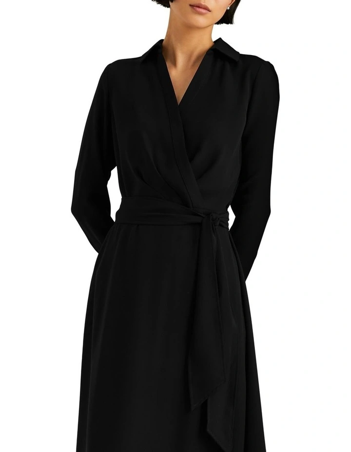 Surplice Georgette Midi Dress in Black