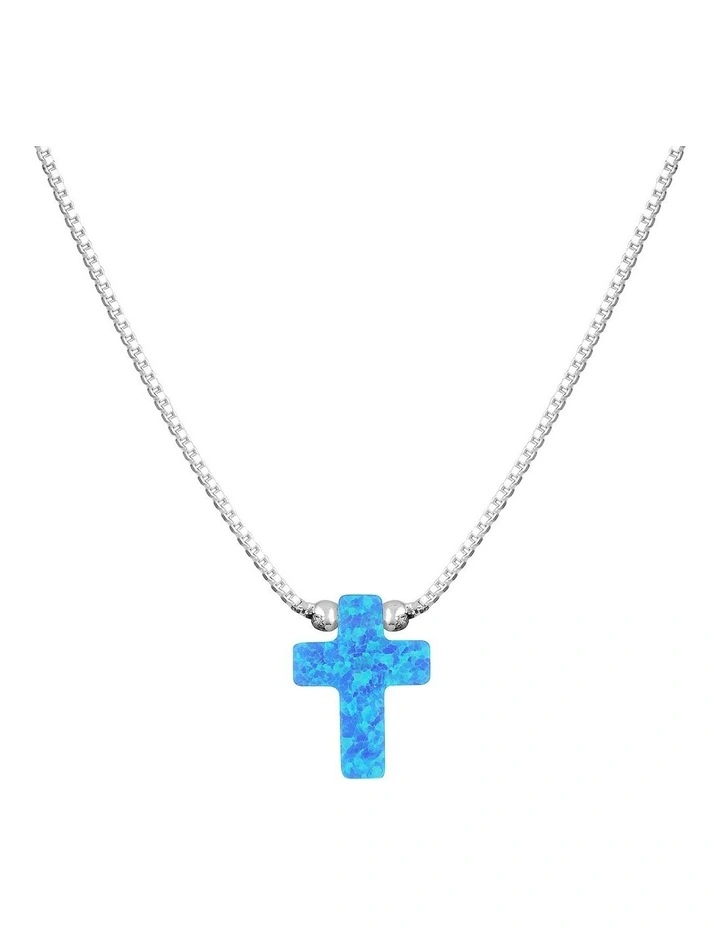 SS Mini Cross Fine Necklace-Blue