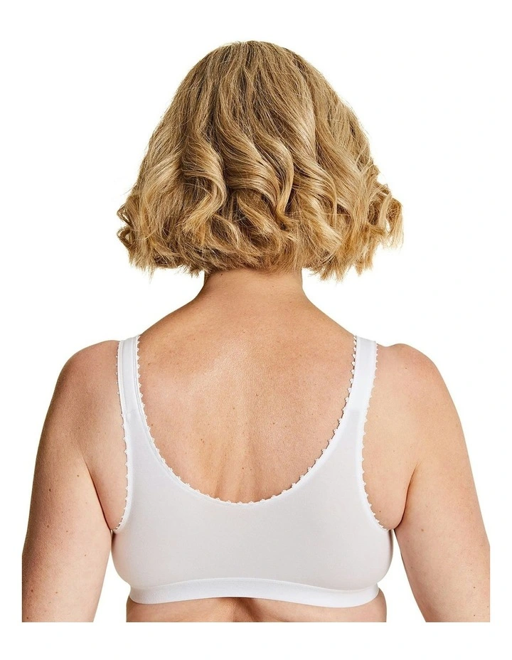 Comfi Cotton Wirefree Press Stud Front Open Bra in White