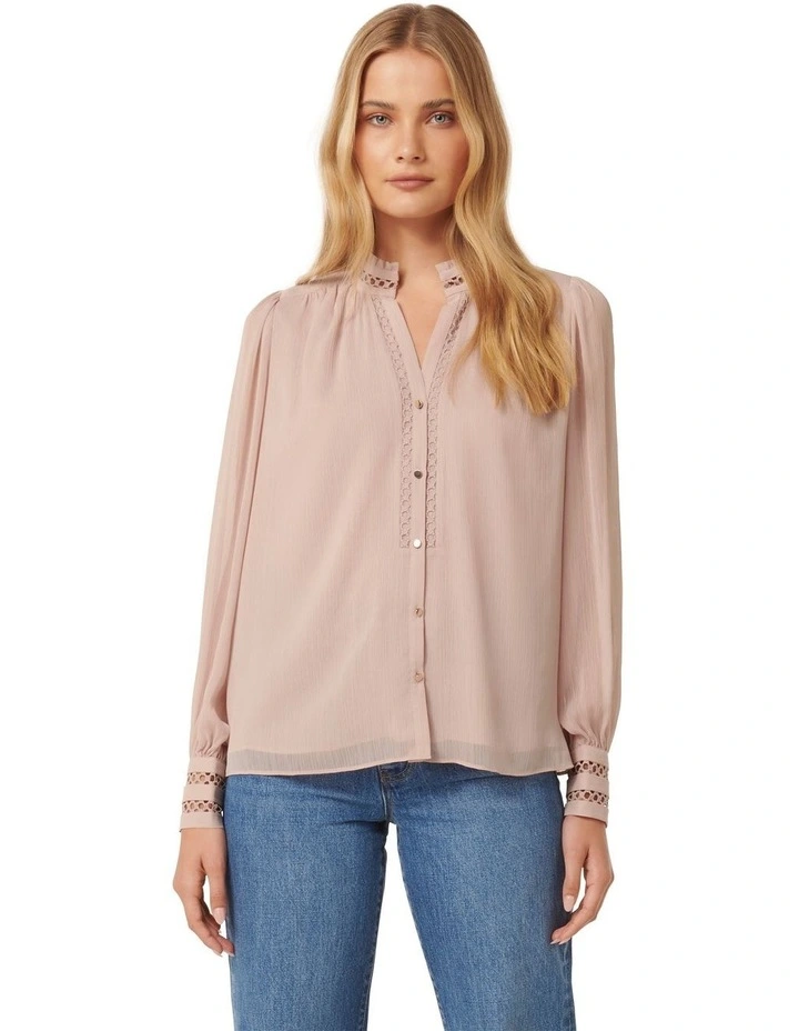 Iris Trim Insert Blouse in Beige
