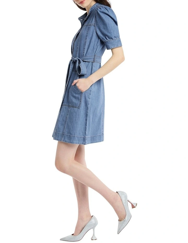 Never Jean Kissed Dress in Light Wash Blue
