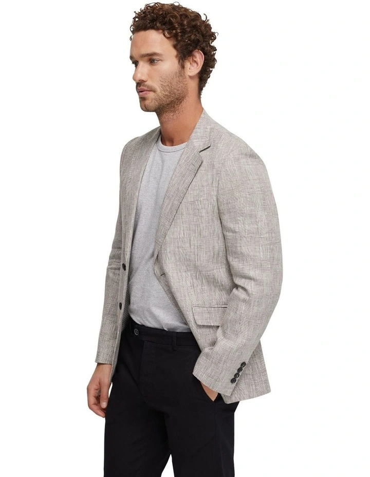 Blake Linen Check Blazer in Bark