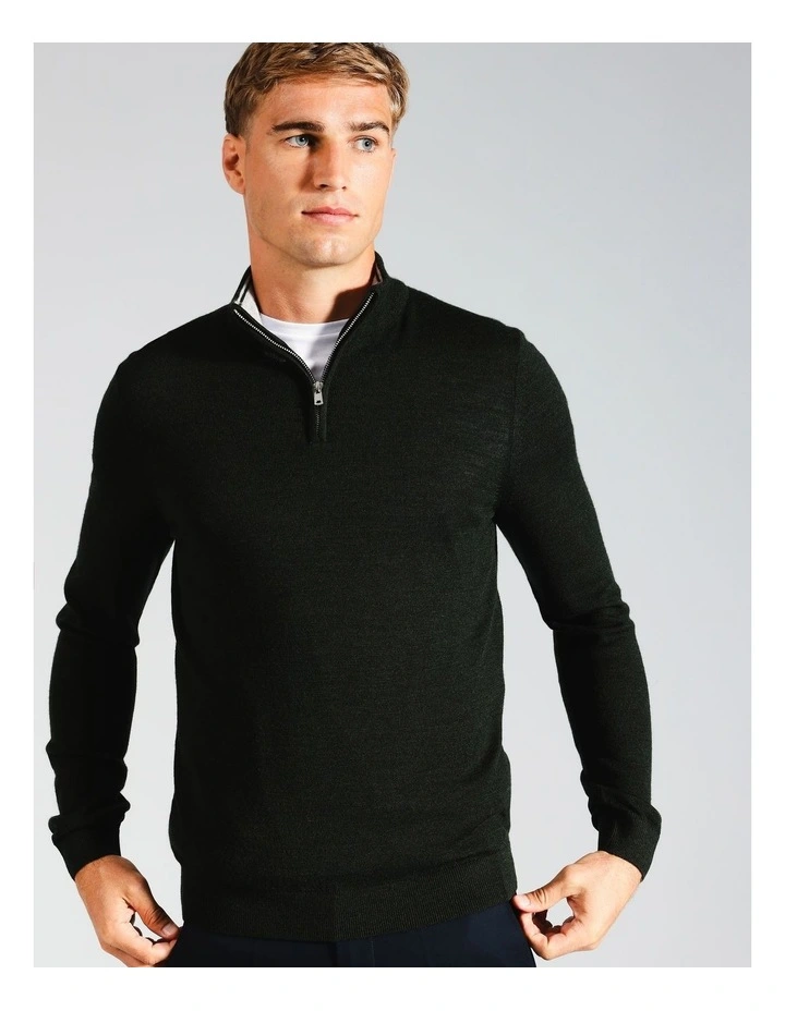 Australian Merino 1/4 Zip Knit in Green
