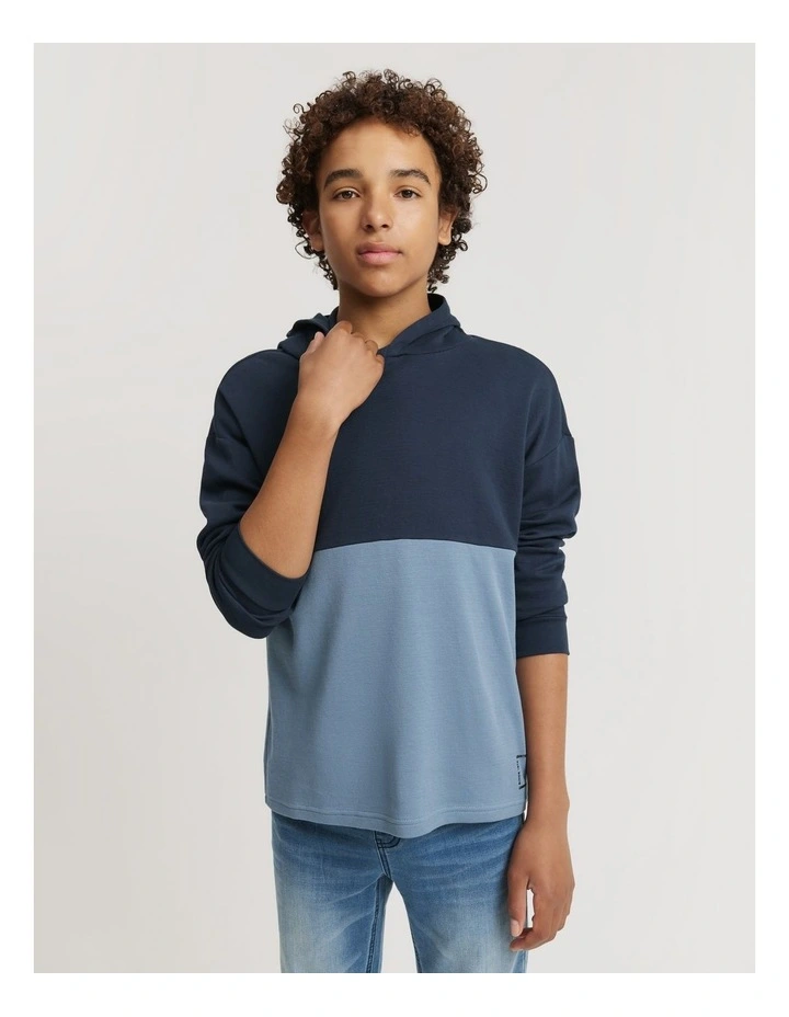 Teen Recycled Cotton Blend Logo Hooded T-shirt in Navy