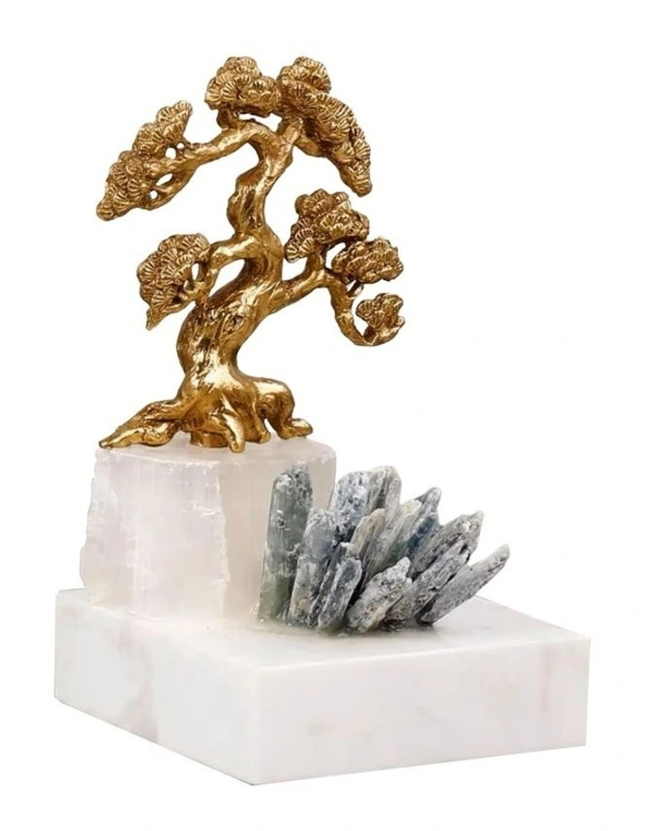 Exclusive Design Small Luxury Bonsai Natural Crystal Table Art in Gold